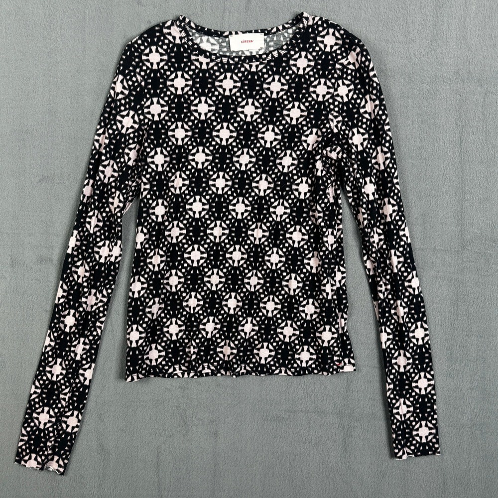 XIRENA Black White Geometric‎ Print Long Sleeve Crew Neck Top Women's Size Small